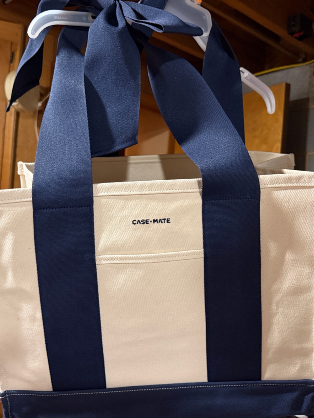 case-mate Navy and Cream Canvas Tote with Wide Straps